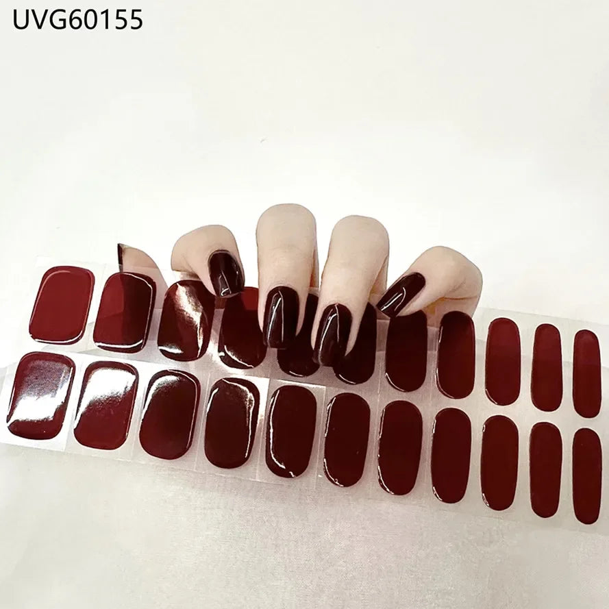 16/18/20 Tips Gel Nail Stickers for UV Lamp – Semi-Cured Gel Nail Wraps, Waterproof & Long Lasting Press-On Nails