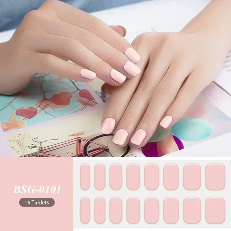 16/18/20 Tips Gel Nail Stickers for UV Lamp – Semi-Cured Gel Nail Wraps, Waterproof & Long Lasting Press-On Nails