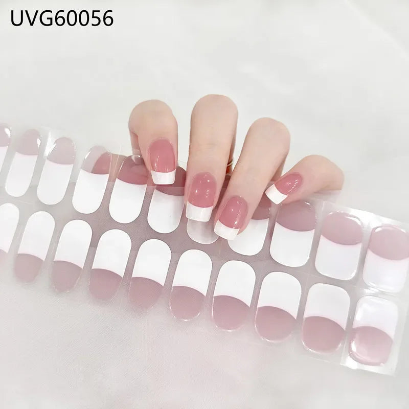 16/18/20 Tips Gel Nail Stickers for UV Lamp – Semi-Cured Gel Nail Wraps, Waterproof & Long Lasting Press-On Nails