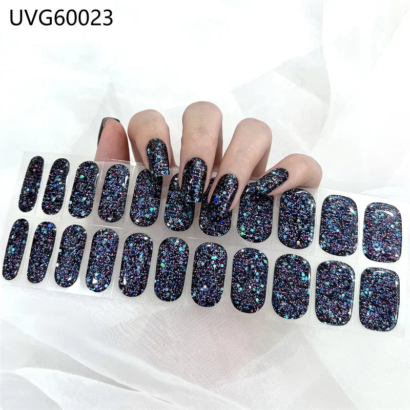 16/18/20 Tips Gel Nail Stickers for UV Lamp – Semi-Cured Gel Nail Wraps, Waterproof & Long Lasting Press-On Nails