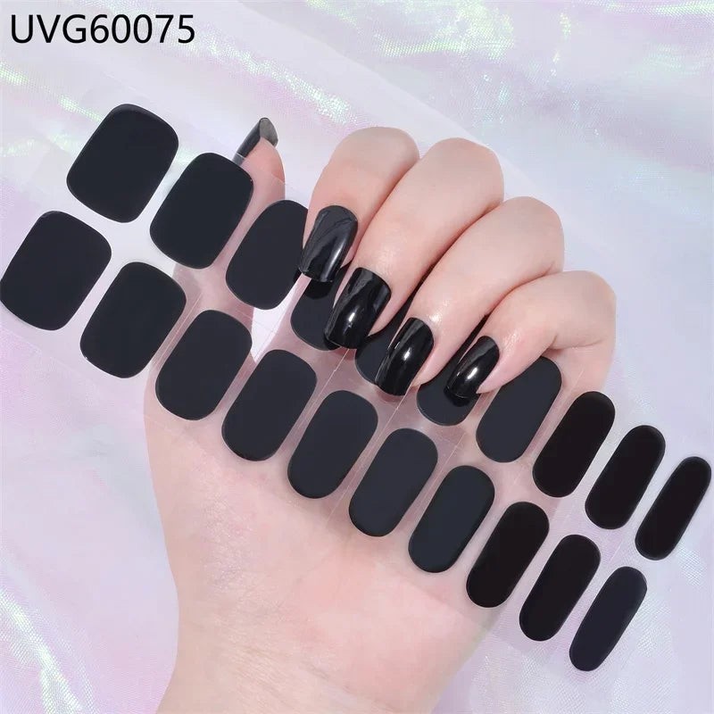 16/18/20 Tips Gel Nail Stickers for UV Lamp – Semi-Cured Gel Nail Wraps, Waterproof & Long Lasting Press-On Nails