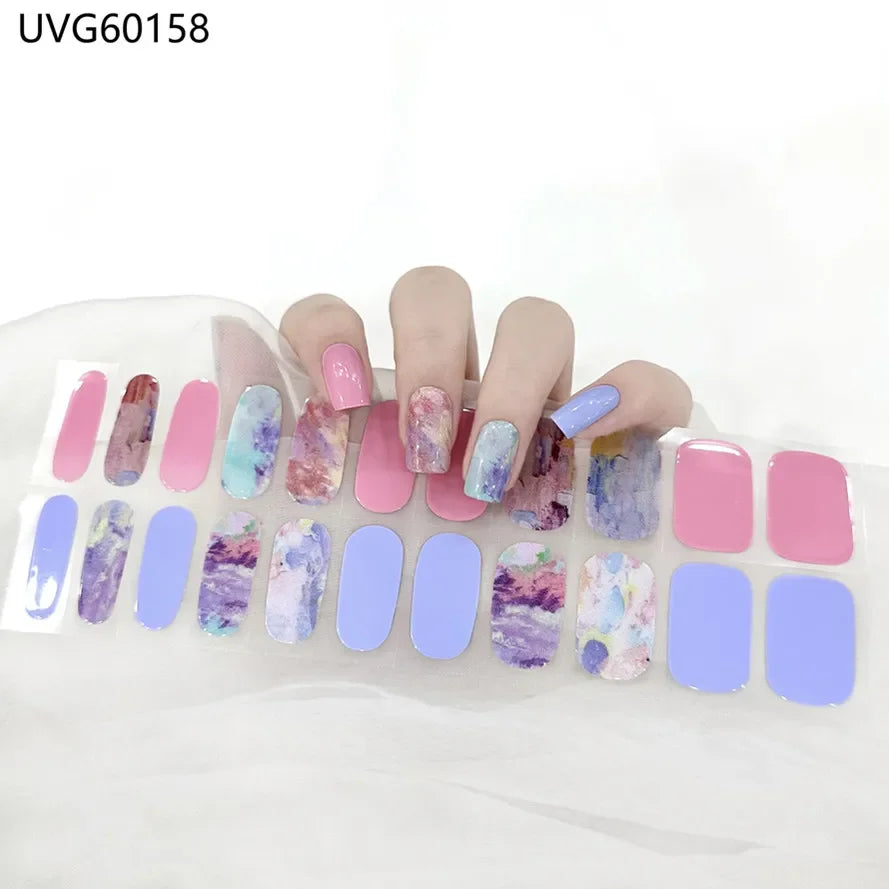 16/18/20 Tips Gel Nail Stickers for UV Lamp – Semi-Cured Gel Nail Wraps, Waterproof & Long Lasting Press-On Nails