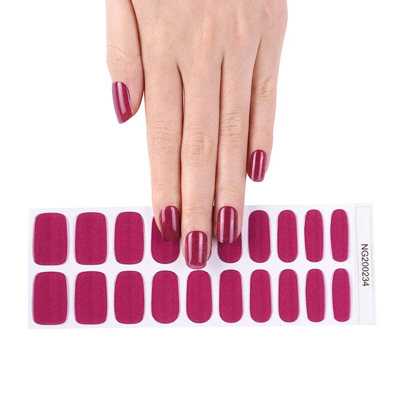 16/18/20 Tips Gel Nail Stickers for UV Lamp – Semi-Cured Gel Nail Wraps, Waterproof & Long Lasting Press-On Nails
