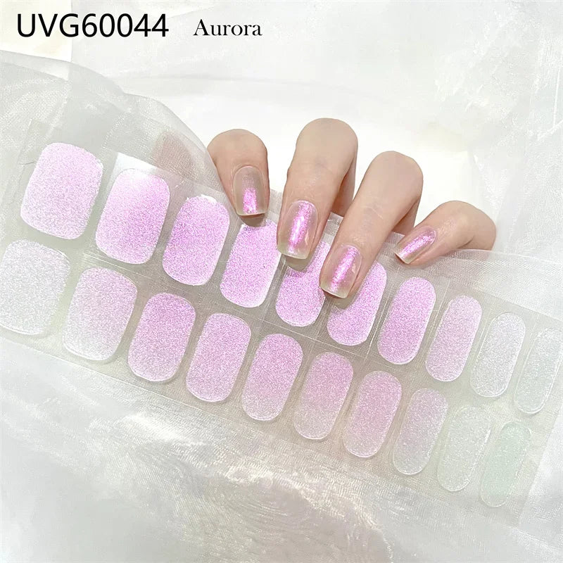 16/18/20 Tips Gel Nail Stickers for UV Lamp – Semi-Cured Gel Nail Wraps, Waterproof & Long Lasting Press-On Nails