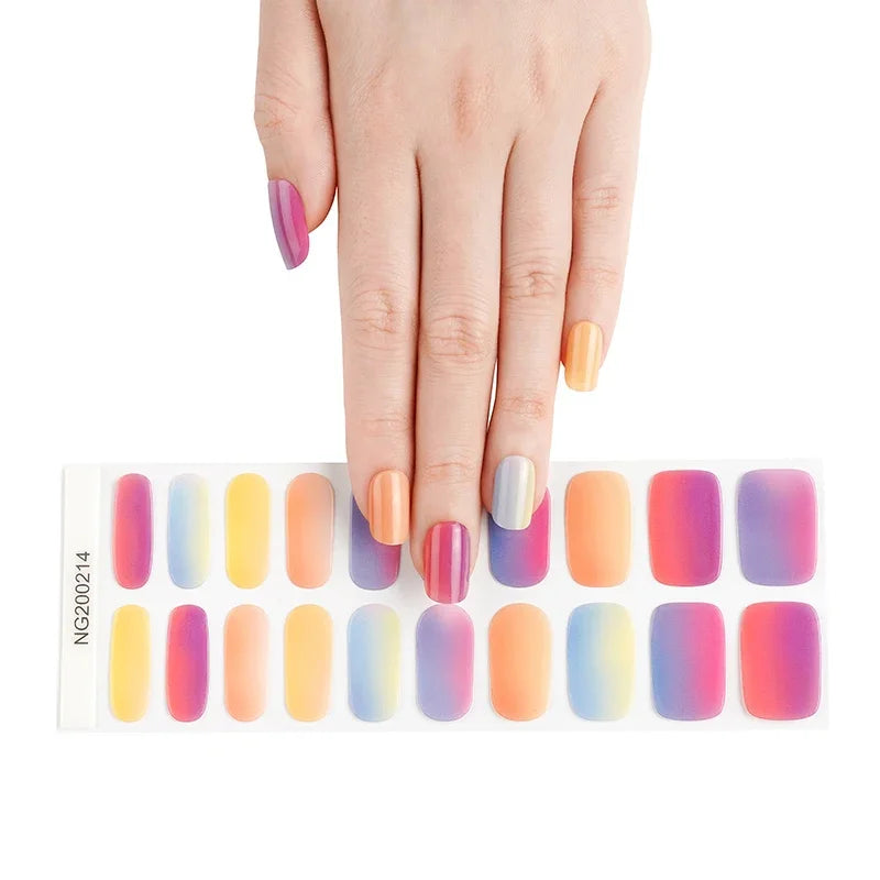 16/18/20 Tips Gel Nail Stickers for UV Lamp – Semi-Cured Gel Nail Wraps, Waterproof & Long Lasting Press-On Nails