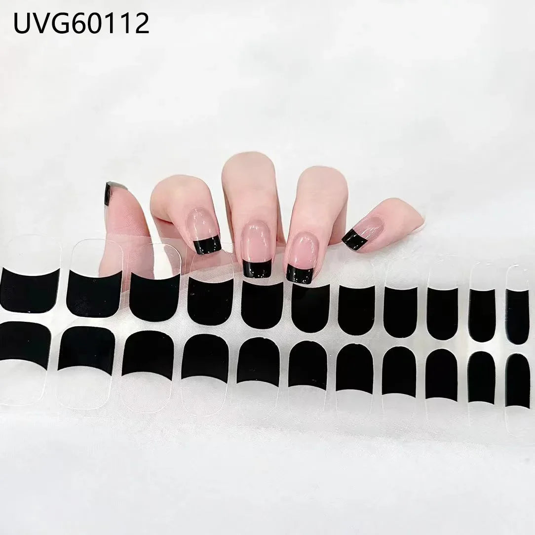 16/18/20 Tips Gel Nail Stickers for UV Lamp – Semi-Cured Gel Nail Wraps, Waterproof & Long Lasting Press-On Nails