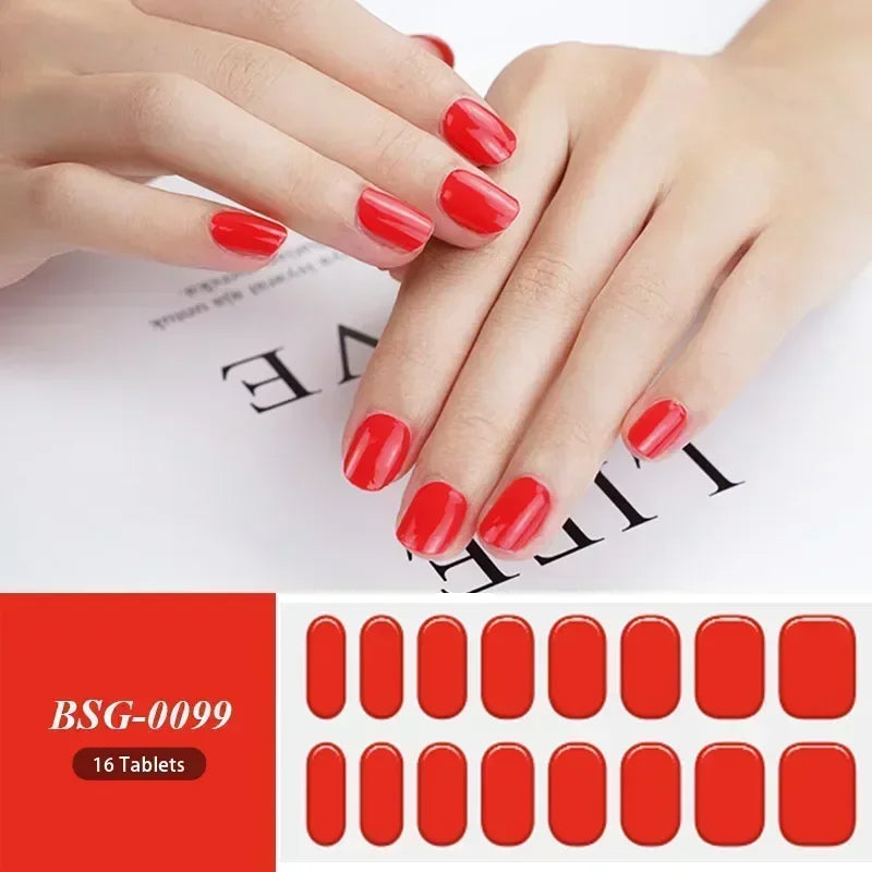 16/18/20 Tips Gel Nail Stickers for UV Lamp – Semi-Cured Gel Nail Wraps, Waterproof & Long Lasting Press-On Nails