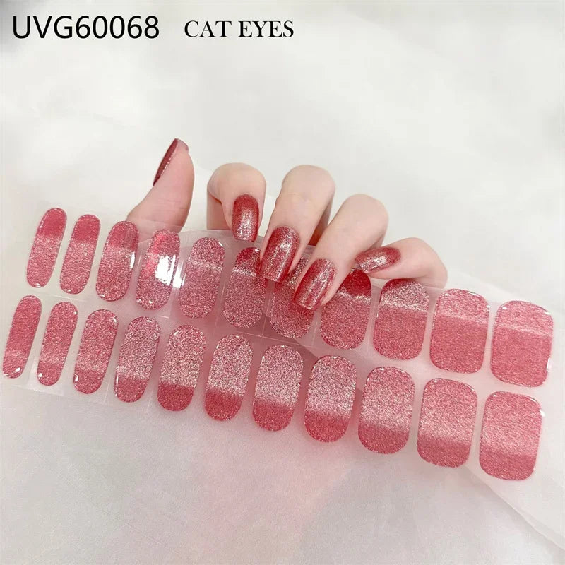 16/18/20 Tips Gel Nail Stickers for UV Lamp – Semi-Cured Gel Nail Wraps, Waterproof & Long Lasting Press-On Nails