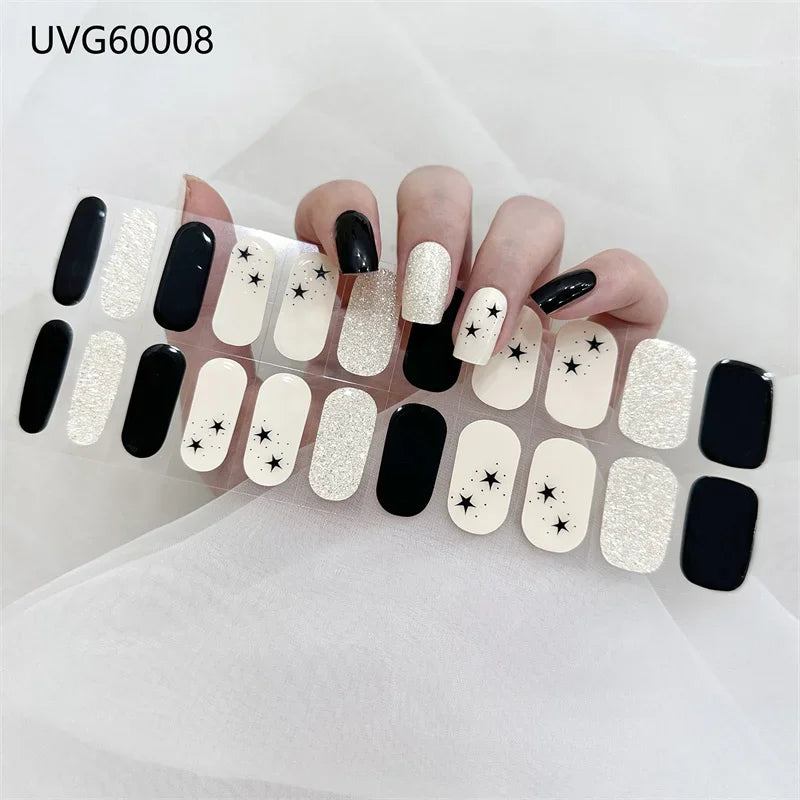 16/18/20 Tips Gel Nail Stickers for UV Lamp – Semi-Cured Gel Nail Wraps, Waterproof & Long Lasting Press-On Nails