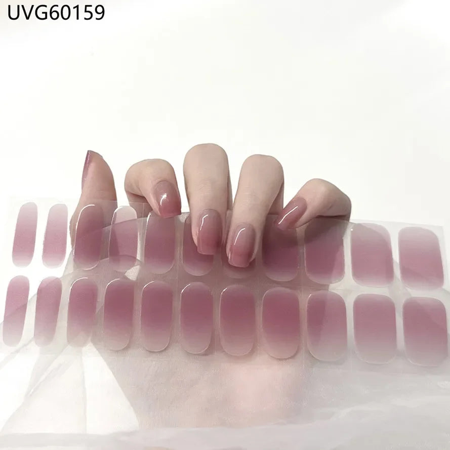 16/18/20 Tips Gel Nail Stickers for UV Lamp – Semi-Cured Gel Nail Wraps, Waterproof & Long Lasting Press-On Nails