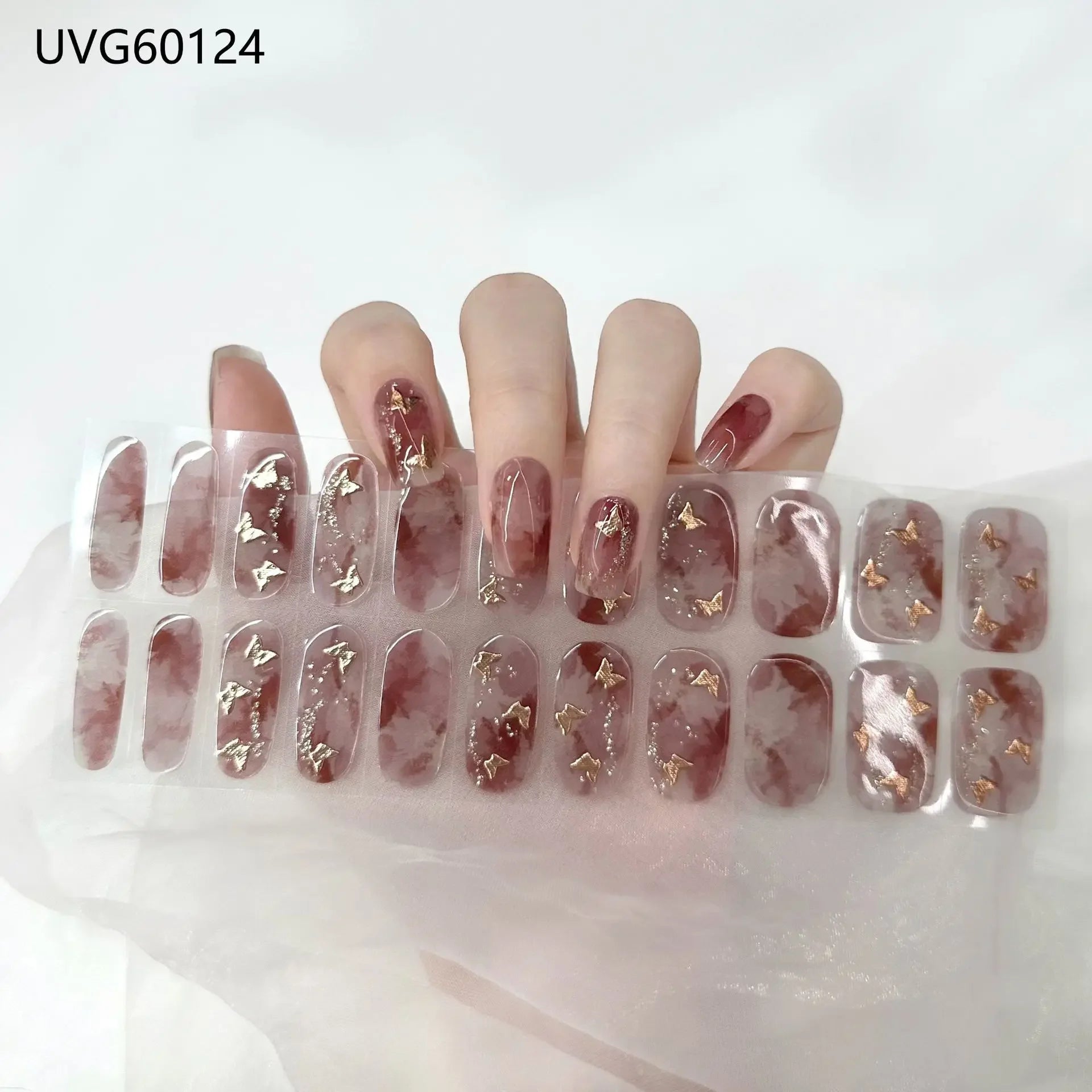 16/18/20 Tips Gel Nail Stickers for UV Lamp – Semi-Cured Gel Nail Wraps, Waterproof & Long Lasting Press-On Nails