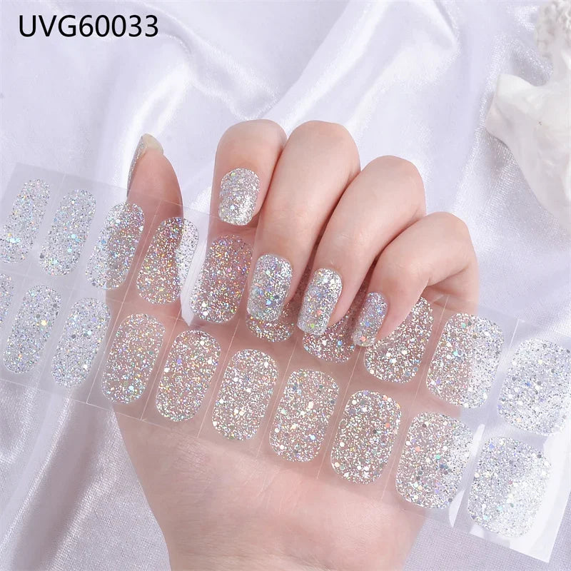 16/18/20 Tips Gel Nail Stickers for UV Lamp – Semi-Cured Gel Nail Wraps, Waterproof & Long Lasting Press-On Nails