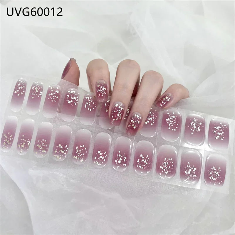 16/18/20 Tips Gel Nail Stickers for UV Lamp – Semi-Cured Gel Nail Wraps, Waterproof & Long Lasting Press-On Nails