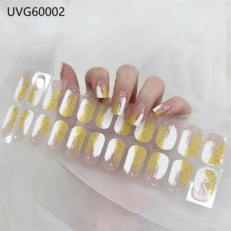16/18/20 Tips Gel Nail Stickers for UV Lamp – Semi-Cured Gel Nail Wraps, Waterproof & Long Lasting Press-On Nails