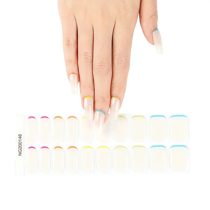 16/18/20 Tips Gel Nail Stickers for UV Lamp – Semi-Cured Gel Nail Wraps, Waterproof & Long Lasting Press-On Nails