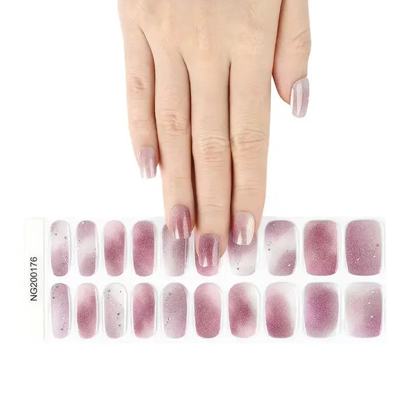 16/18/20 Tips Gel Nail Stickers for UV Lamp – Semi-Cured Gel Nail Wraps, Waterproof & Long Lasting Press-On Nails