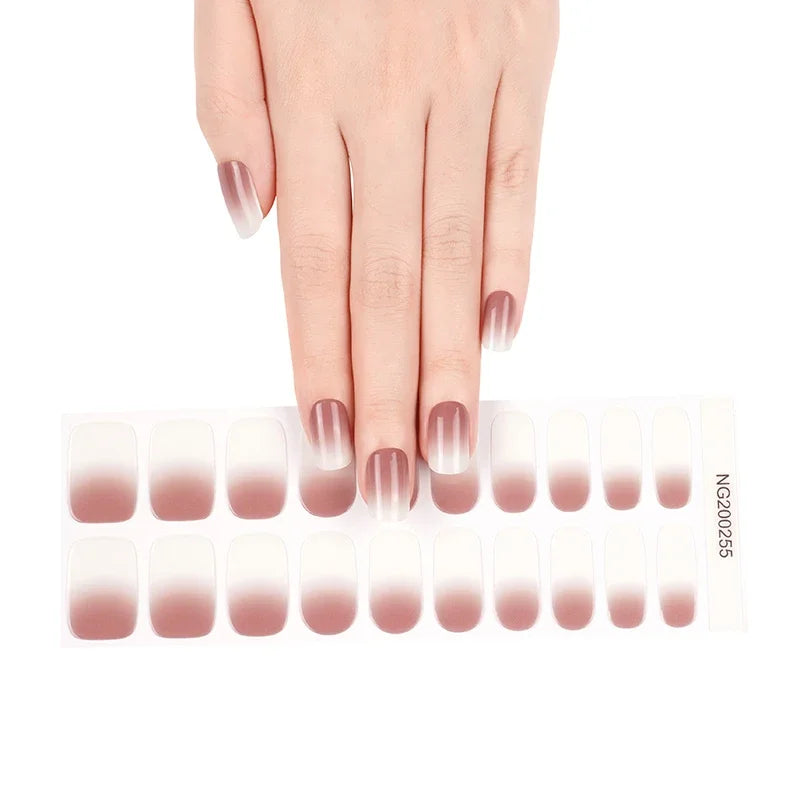 16/18/20 Tips Gel Nail Stickers for UV Lamp – Semi-Cured Gel Nail Wraps, Waterproof & Long Lasting Press-On Nails