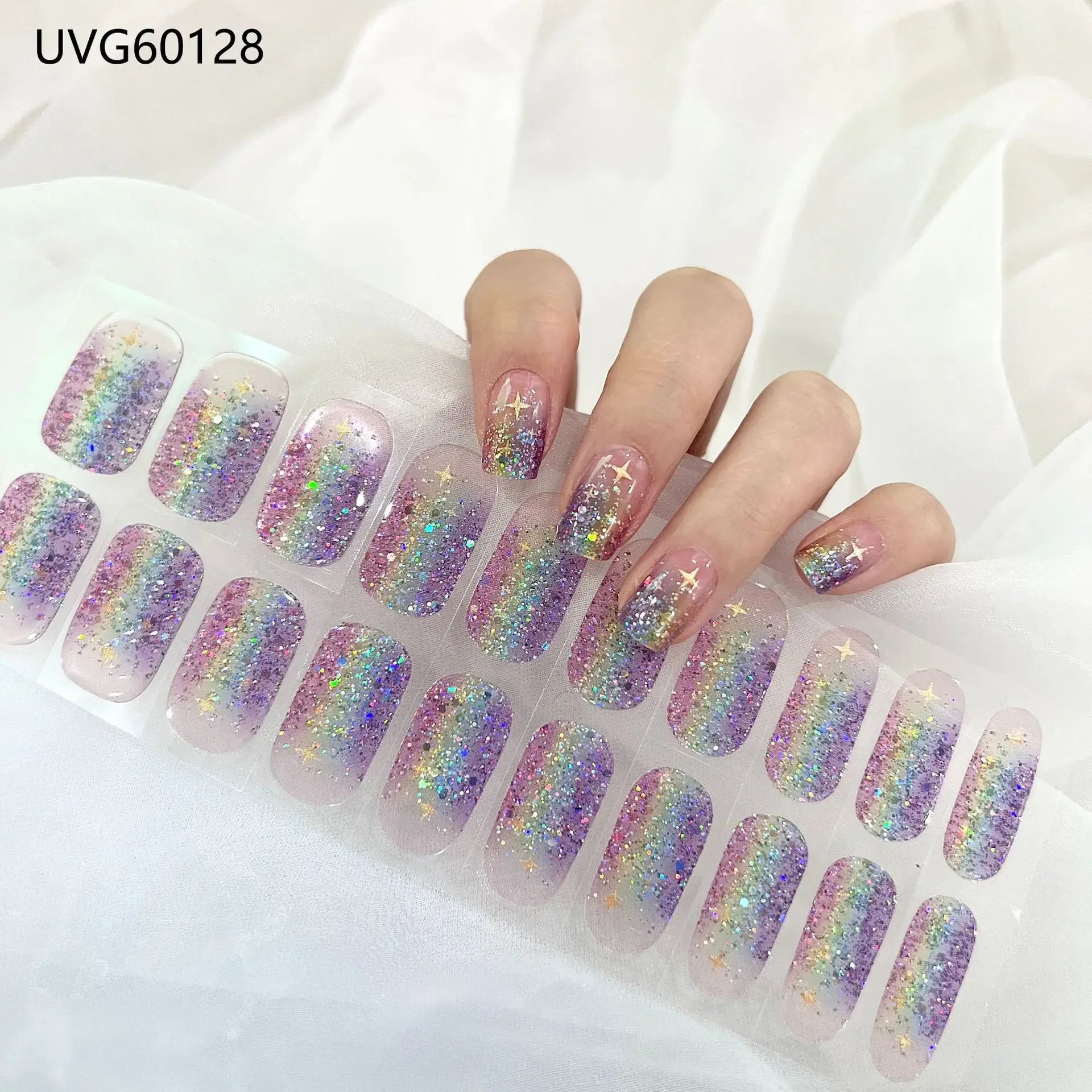 16/18/20 Tips Gel Nail Stickers for UV Lamp – Semi-Cured Gel Nail Wraps, Waterproof & Long Lasting Press-On Nails