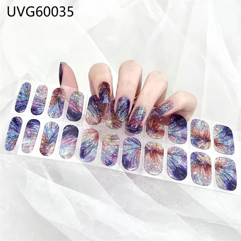 16/18/20 Tips Gel Nail Stickers for UV Lamp – Semi-Cured Gel Nail Wraps, Waterproof & Long Lasting Press-On Nails