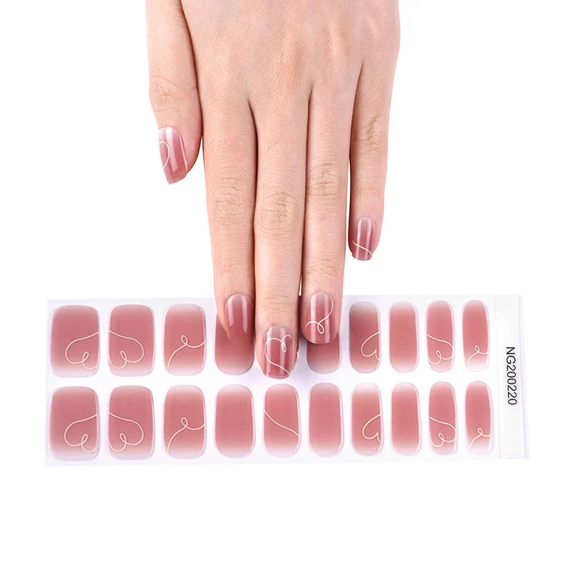 16/18/20 Tips Gel Nail Stickers for UV Lamp – Semi-Cured Gel Nail Wraps, Waterproof & Long Lasting Press-On Nails