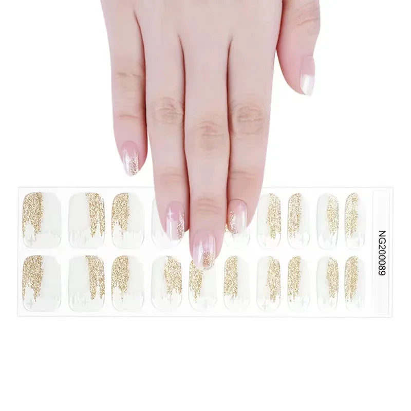 16/18/20 Tips Gel Nail Stickers for UV Lamp – Semi-Cured Gel Nail Wraps, Waterproof & Long Lasting Press-On Nails