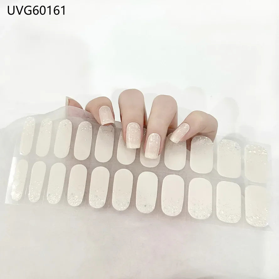 16/18/20 Tips Gel Nail Stickers for UV Lamp – Semi-Cured Gel Nail Wraps, Waterproof & Long Lasting Press-On Nails