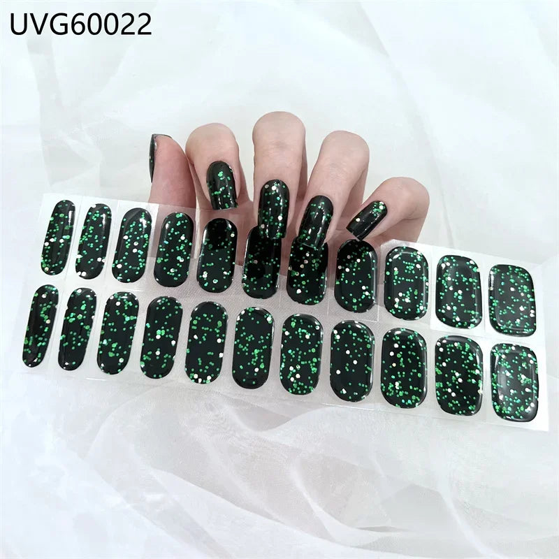 16/18/20 Tips Gel Nail Stickers for UV Lamp – Semi-Cured Gel Nail Wraps, Waterproof & Long Lasting Press-On Nails