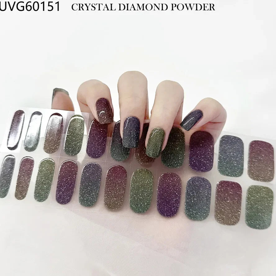 16/18/20 Tips Gel Nail Stickers for UV Lamp – Semi-Cured Gel Nail Wraps, Waterproof & Long Lasting Press-On Nails