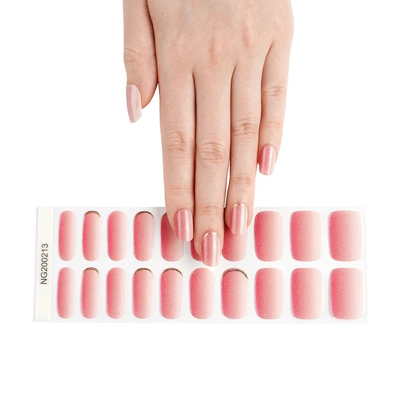 16/18/20 Tips Gel Nail Stickers for UV Lamp – Semi-Cured Gel Nail Wraps, Waterproof & Long Lasting Press-On Nails