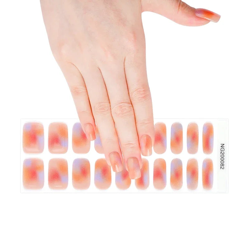 16/18/20 Tips Gel Nail Stickers for UV Lamp – Semi-Cured Gel Nail Wraps, Waterproof & Long Lasting Press-On Nails