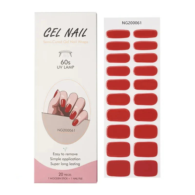 16/18/20 Tips Gel Nail Stickers for UV Lamp – Semi-Cured Gel Nail Wraps, Waterproof & Long Lasting Press-On Nails