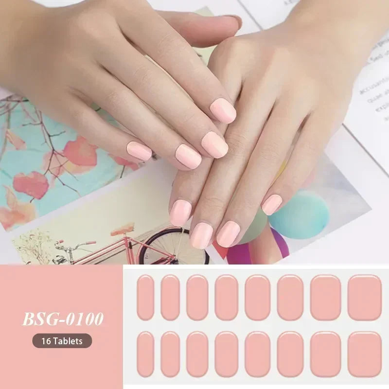 16/18/20 Tips Gel Nail Stickers for UV Lamp – Semi-Cured Gel Nail Wraps, Waterproof & Long Lasting Press-On Nails