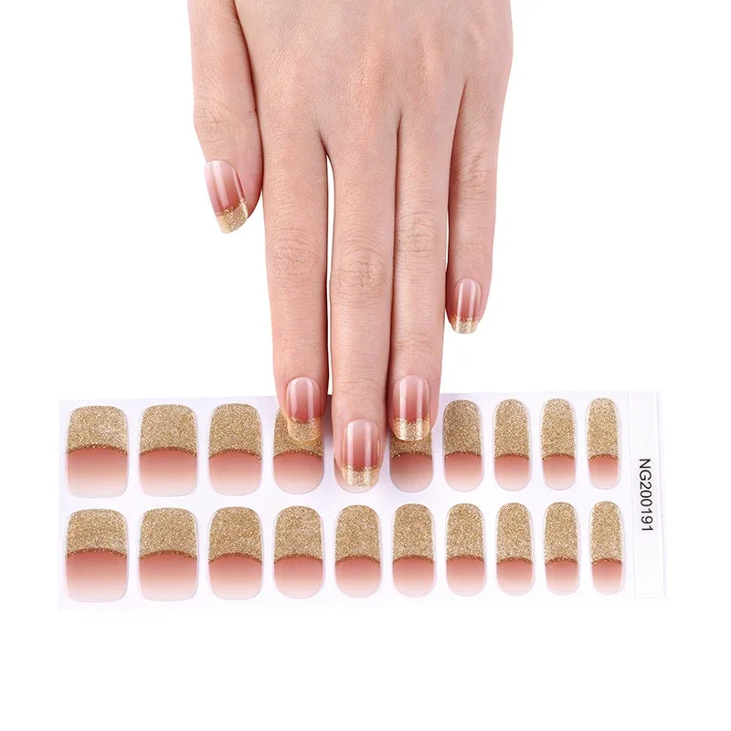 16/18/20 Tips Gel Nail Stickers for UV Lamp – Semi-Cured Gel Nail Wraps, Waterproof & Long Lasting Press-On Nails
