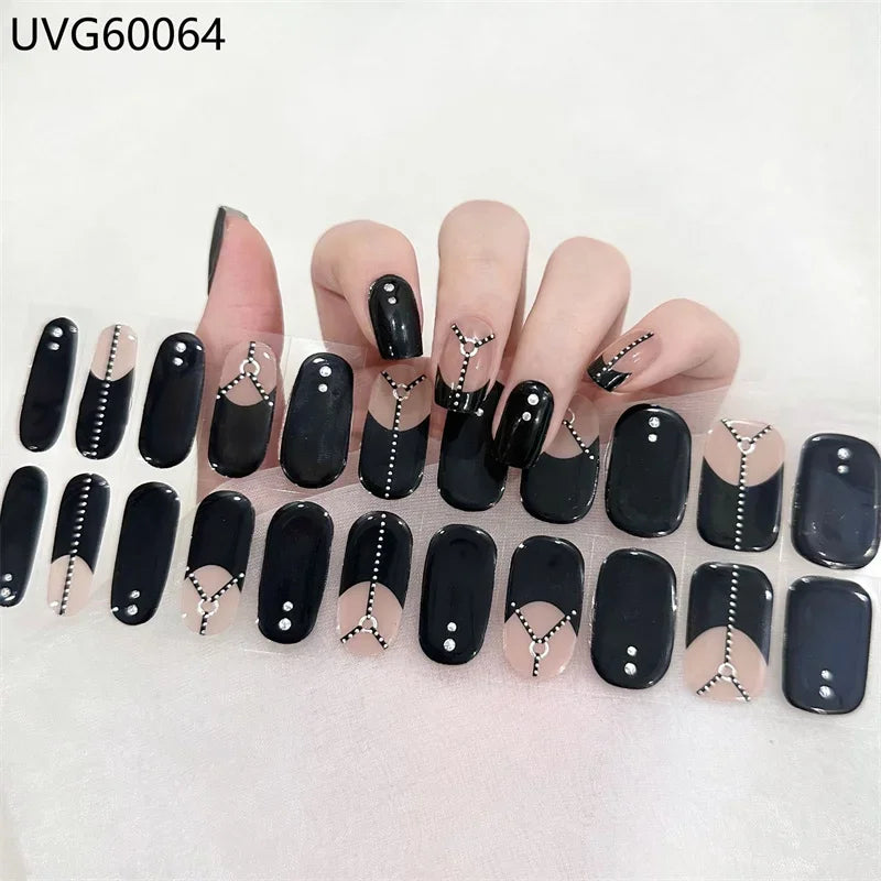 16/18/20 Tips Gel Nail Stickers for UV Lamp – Semi-Cured Gel Nail Wraps, Waterproof & Long Lasting Press-On Nails