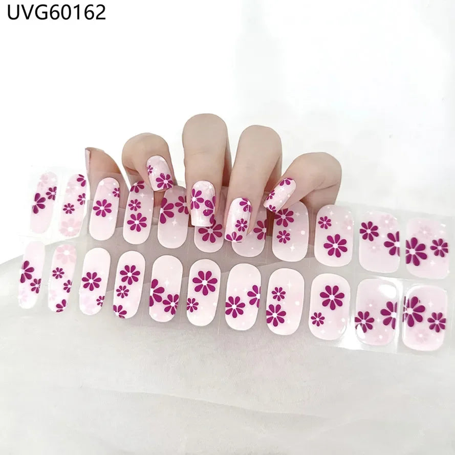 16/18/20 Tips Gel Nail Stickers for UV Lamp – Semi-Cured Gel Nail Wraps, Waterproof & Long Lasting Press-On Nails