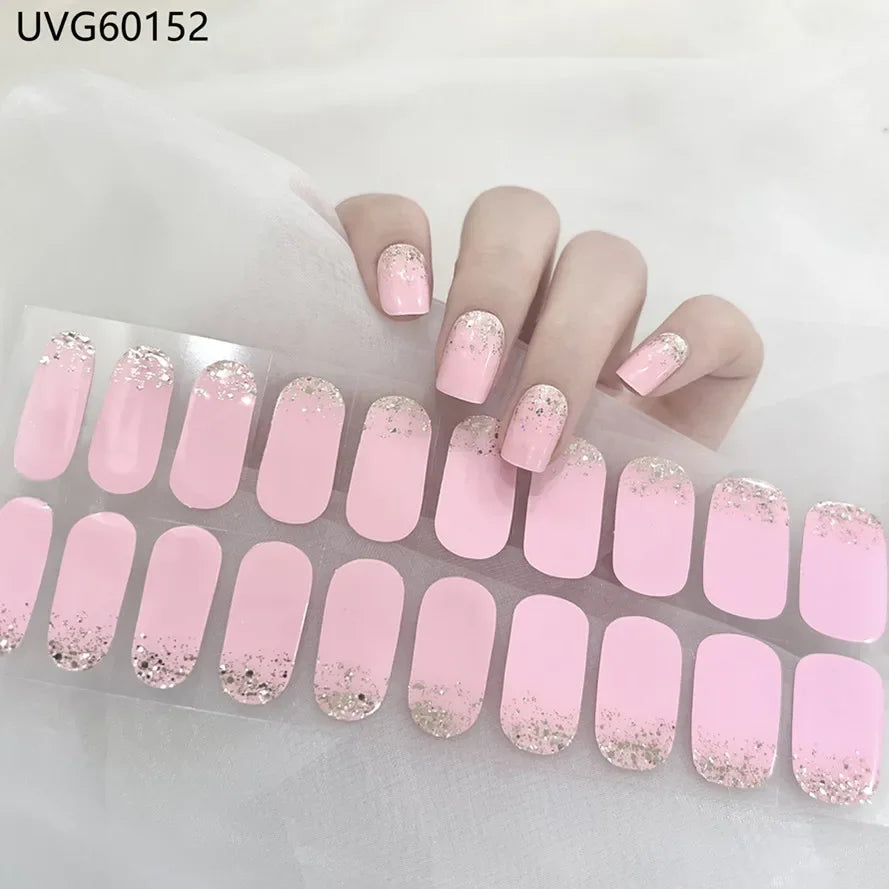 16/18/20 Tips Gel Nail Stickers for UV Lamp – Semi-Cured Gel Nail Wraps, Waterproof & Long Lasting Press-On Nails