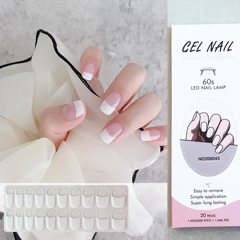 16/18/20 Tips Gel Nail Stickers for UV Lamp – Semi-Cured Gel Nail Wraps, Waterproof & Long Lasting Press-On Nails