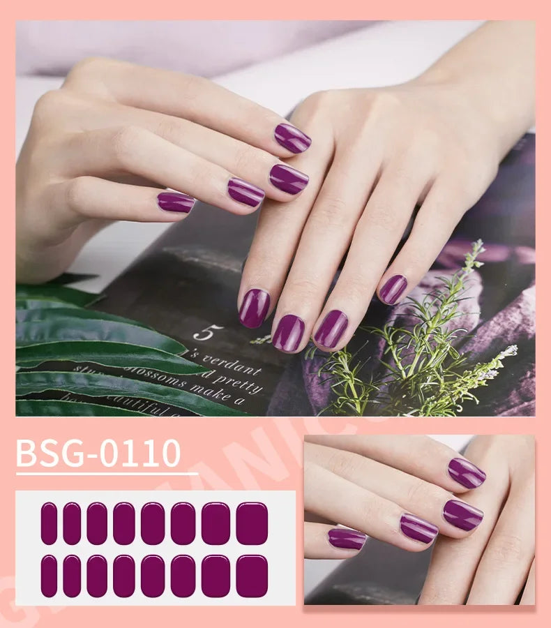 16/18/20 Tips Gel Nail Stickers for UV Lamp – Semi-Cured Gel Nail Wraps, Waterproof & Long Lasting Press-On Nails