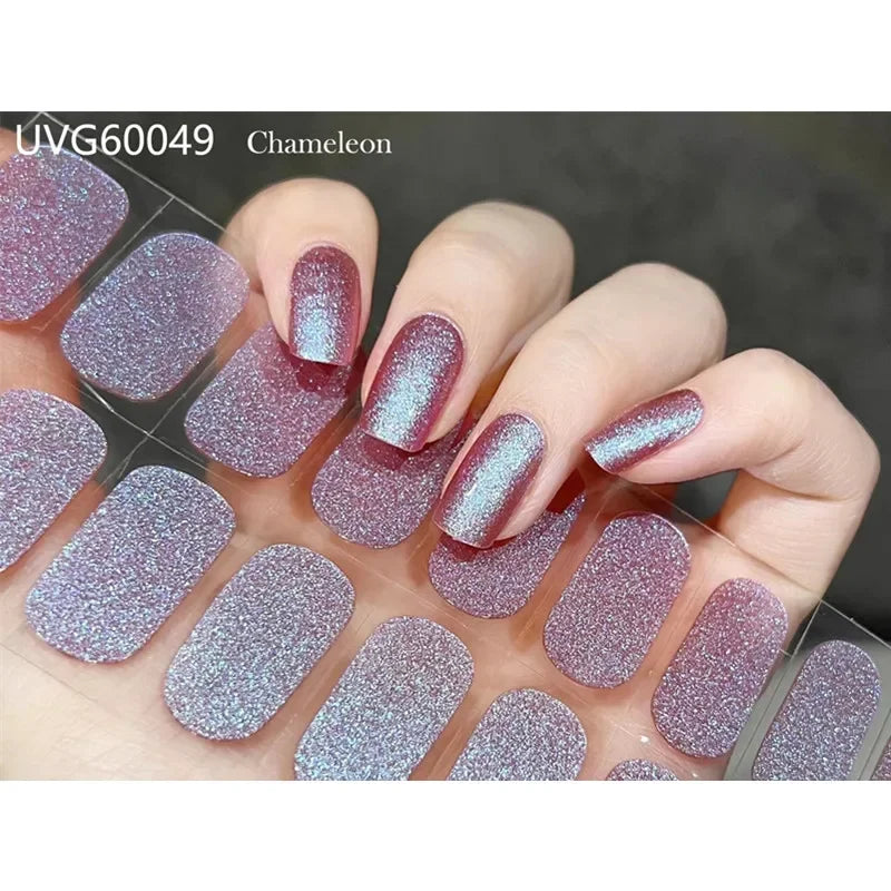 16/18/20 Tips Gel Nail Stickers for UV Lamp – Semi-Cured Gel Nail Wraps, Waterproof & Long Lasting Press-On Nails