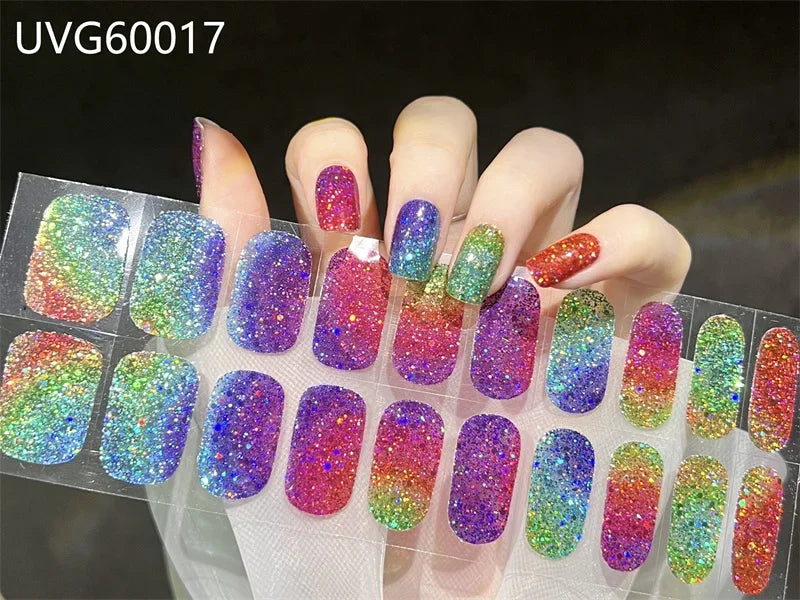 16/18/20 Tips Gel Nail Stickers for UV Lamp – Semi-Cured Gel Nail Wraps, Waterproof & Long Lasting Press-On Nails